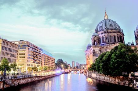 柏林大教堂, 柏林, 城市, 狂欢, 光, 晚上, 资本