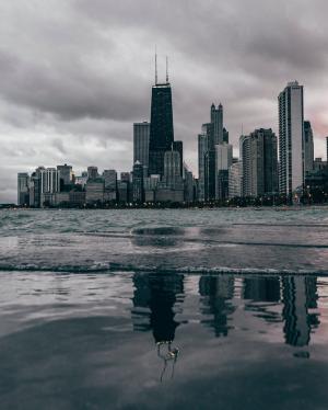 芝加哥, 海滩, 水, 天际线, 城市景观, 都市, 风之城