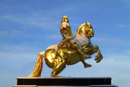 金黄车手, 纪念碑, 8月强, 冬天, 王子-选民, 德累斯顿, 骑马雕像