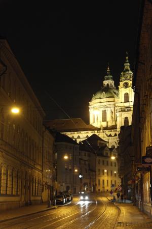 布拉格, 捷克共和国, 街道, 晚上, 几点思考, 灯, 光反射