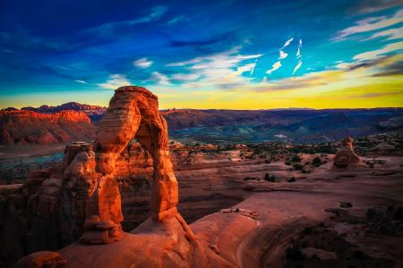 拱门国家公园, 犹他州, 天空, 云彩, 日落, 黄昏, 山脉