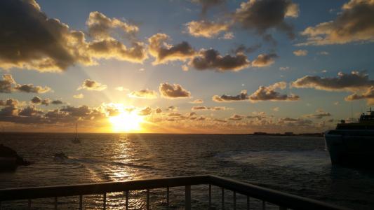 日出, 天星渡轮码头, 加那利群岛, 海, 假日, 旅行, 兰萨罗特岛