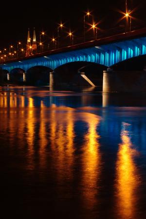 华沙, 桥梁, 晚上, 长时间曝光, 老城, 旧城, 高架桥