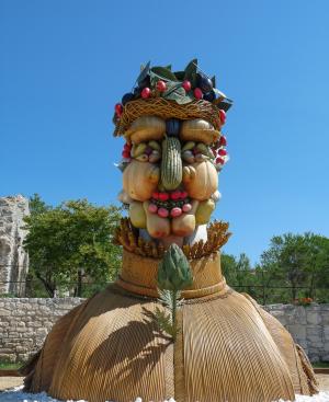 雕塑, 巨人, arcimboldo, 水果, 四个季节