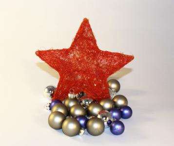 星级, 红星, 圣诞球, 黄金, 圣诞装饰品, 圣诞节, glaskugeln