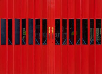 门, 消防站, 消防车, 车库, 红色