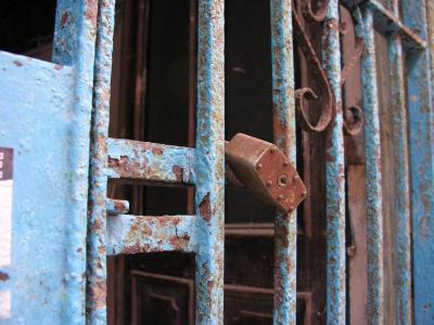 锁, 门, 蓝色, 生锈