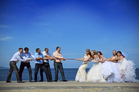 体育, 绳子, 蒸汽, 海, 婚礼, 新郎, 新娘