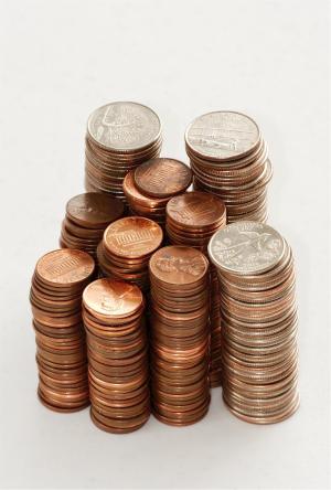 硬币, 堆叠, 便士, 四分之三, 美国, 现金, 松散的变化