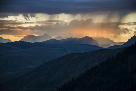景观, 日落, 风景名胜, 冰川国家公园, 蒙大拿州, 美国, 云彩