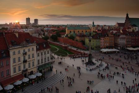 华沙, 老城, 日落, 晚上, 波兰, 纪念碑, 旅游