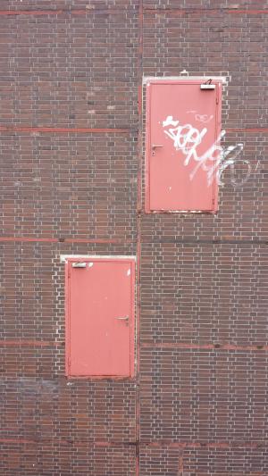门, 门, 墙上, 砖, 死胡同, 红色, 标志