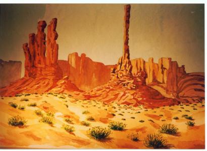 swathi 纪念碑, 沙漠, 美国, 景观, 水彩, 艺术, 油漆