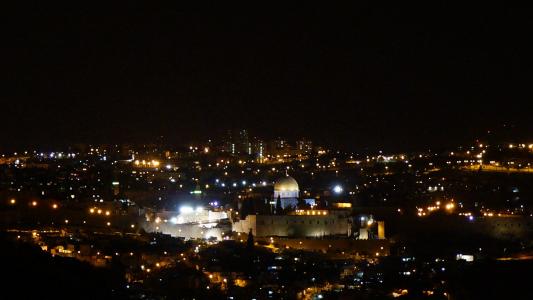 耶路撒冷, 以色列, 大教堂, 晚上, 天际线, 城市景观, 塔