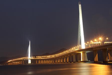 晚上, 桥梁, 深圳湾大桥, 西部走廊, 桥-男人作结构, 建筑, 著名的地方