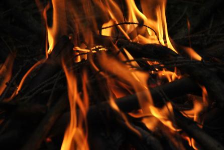 消防, 烧伤, 火焰, 木材, 晚上