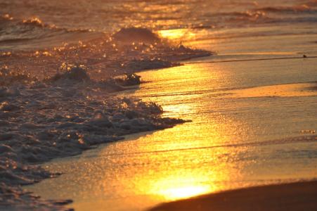 海滩, 日落, 海洋, 波, 自然, 海, 大自然的美