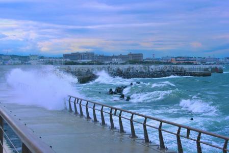 台风, 海, 风暴, 晚上, 大浪, 波涛汹涌的大海, 海水
