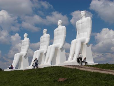埃斯比约, 丹麦, 海, 雕像, 4人, 自行车