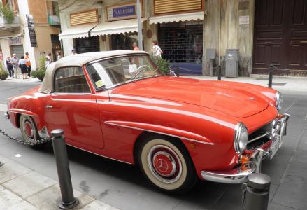 奔驰, 年份, 红色, 汽车, 老, 经典, 西西里岛