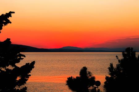 克罗地亚, 水, 海, 日落, 红色, abendstimmung, 自然