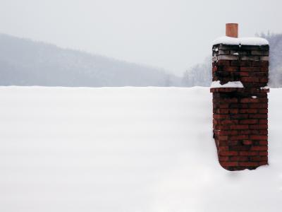 烟囱, 雪, 白色, 屋顶, 冬天, 砖, 橙色