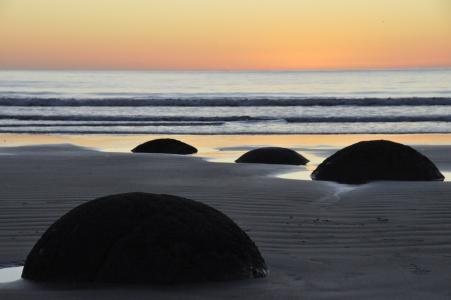 摩埃拉奇巨石, 景观, 海滩, 海洋, 新增功能, 新西兰, 一轮