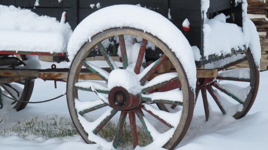 马车, 车轮, 冬天, 雪, 乡村, 农村, 古董