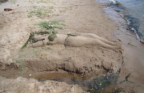 雕塑, 从沙子, 河岸边, 夏季, 太阳
