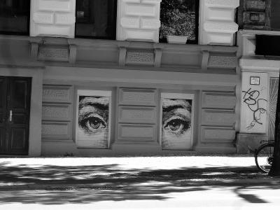 眼睛, 黑色和白色, 涂鸦, 街头艺术, 画, 道路, 墙上