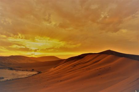 日出, 沙漠, 沙子, 沙丘, 沙丘, 云彩, morgenstimmung