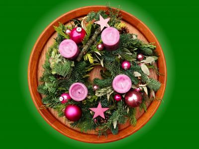 到来花圈, 来临, 圣诞节, 蜡烛, 冥想, 粉色, 冬青树