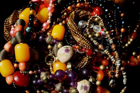 珠子, 珠子项链, 多色, 琥珀色, 紫水晶, 玻璃珠, 红色