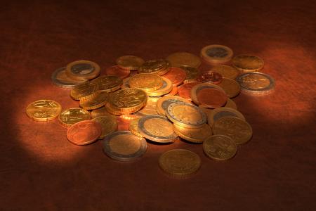 硬币, 欧元, 硬币, 金属, 光, 阳光, 照明