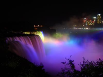 尼亚加拉大瀑布, 晚上, 灯, 加拿大, 瀑布, 河, 水