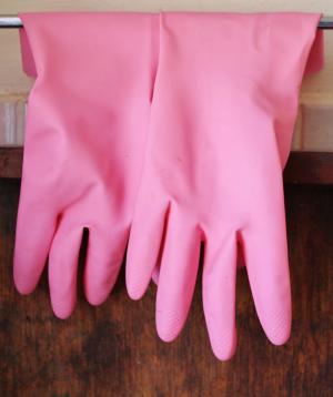 橡胶手套, 手套, 粉色, 挂, 清洁, 白痴器皿, 石膏手套