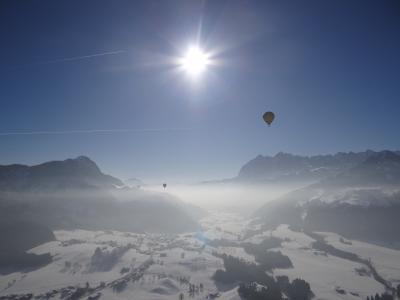 热气球, 高山, 所以, 浮法, 热气球旅行, 新光, 冬天