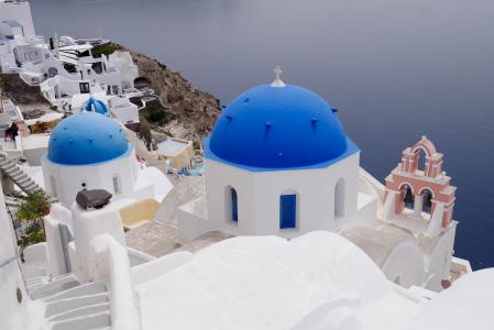 希腊, 圣托里尼岛, 希腊小岛, 蓝色, 建筑, 视图, 热