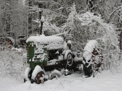 拖拉机, 年份, 农业设备, 雪, 冰, 冬天