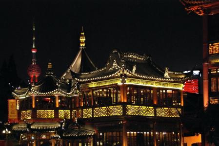 中国, 上海, 旧城, 照明, 东方明珠