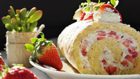 草莓, 草莓蛋糕, 百事吉, bisquitrolle, 奶油, 蛋糕, 烘烤
