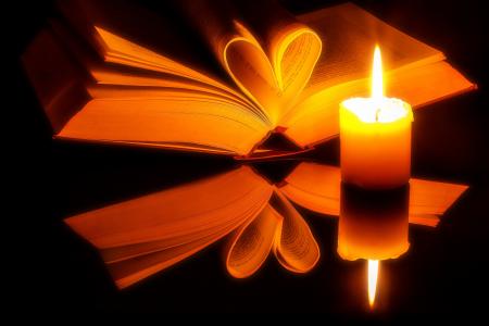 书, 页面, 打开, 心, 书页, 小说, 蜡烛