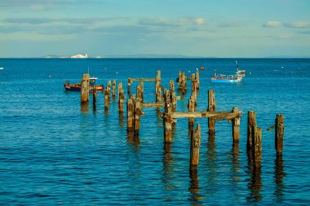 斯沃尼奇湾, 多塞特郡, 海洋, 海, 自然, 蓝色, 木材-材料