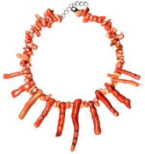 珊瑚, 化石, 项链, 项链, 橙色, 真正, 宝石