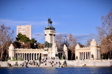 退休, 公园, 马德里, 池塘, 纪念碑, 欧洲