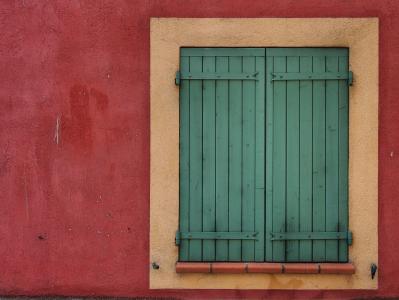 红色, 绿色, 百叶窗, 窗口, 墙上, 木材-材料, 建筑