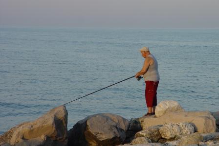 意大利, 渔夫, 一个, 海, 男子, 捕鱼, 户外