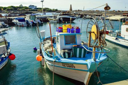 渔港, 小船, 风光, 岛屿, 地中海, 圣纳帕阿基亚特里亚达, 塞浦路斯