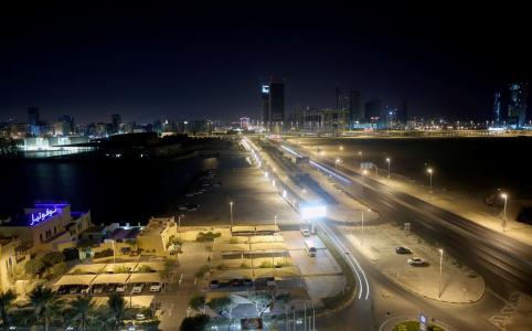 晚上, 城市, 巴林, 街道, 城市景观