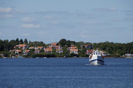瑞典, 瑞典房子, 夏季, 波罗地海, 海岸, 银行, 船舶